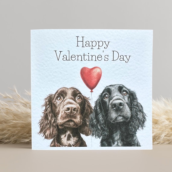 Brown Cocker Spaniel and Black Cocker Spaniel Valentine's Card