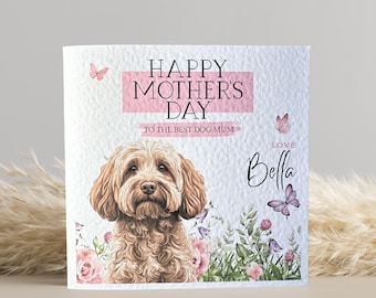 Golden Cockapoo Mothers Day Card: Personalised Dog Mum Card