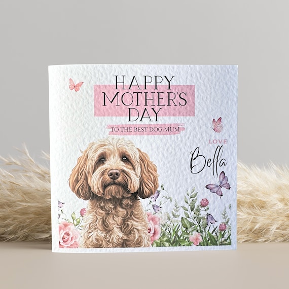 Golden Cockapoo Mothers Day Card: Personalised Dog Mum Card