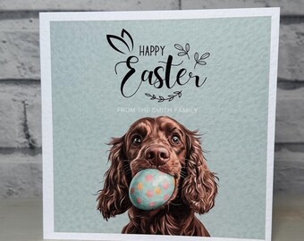 Brown Cocker Spaniel Easter Card, Brown working cocker spaniel Card, Personalised Cards. Dog Mum, Dog Dad. Dog Mom, Dog Easter