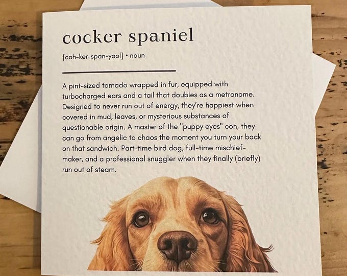 Lemon Roan Cocker Spaniel Birthday Card,  Lemon roan spaniel Card, working cocker spaniel, Dog Mum, Dog Dad. Dog Mom, Dog Birthday
