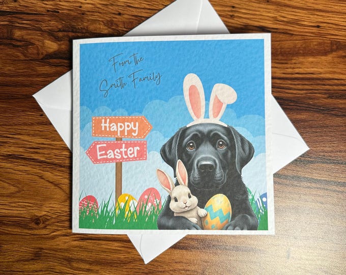 Black Labrador Easter Card, Black labrador Card, Personalised Cards. Dog Mum, Dog Dad. Dog Mom, Dog Easter