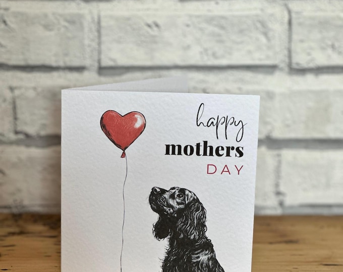 Black Cocker Spaniel Mothers Day Card, Personalised Spaniel Card, Customisable Card, Personalised Cards, Mothers Day Card, WCS card