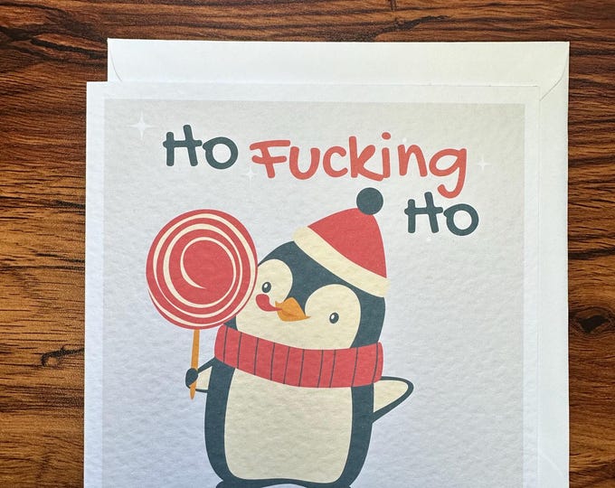 Mature Content | Set of 5 Rude Christmas Cards - 6x6 Inches - White Linen Cardstock with Envelopes
