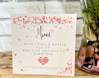 Mothers Day Card, Pink, Customisable Card, Personalised Cards, Mothers Day Card, hearts, flowers