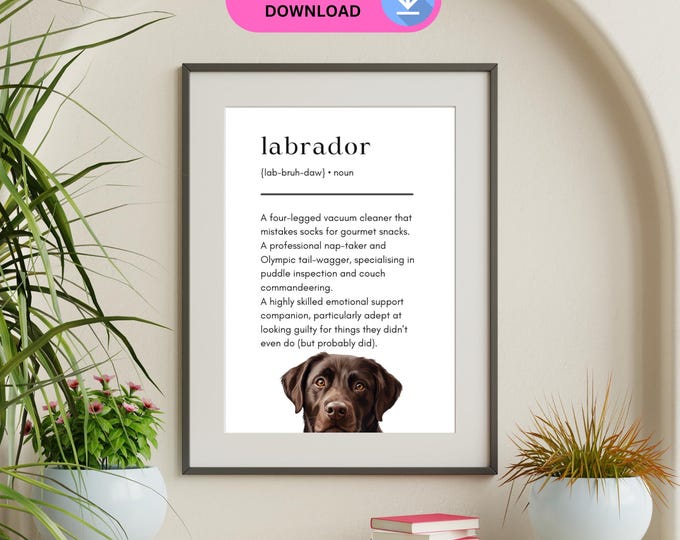 Labrador Definition Print, Popular Pet Art Prints, Home Decor, Chocolate Labrador, Wall Art, Digital Download Only