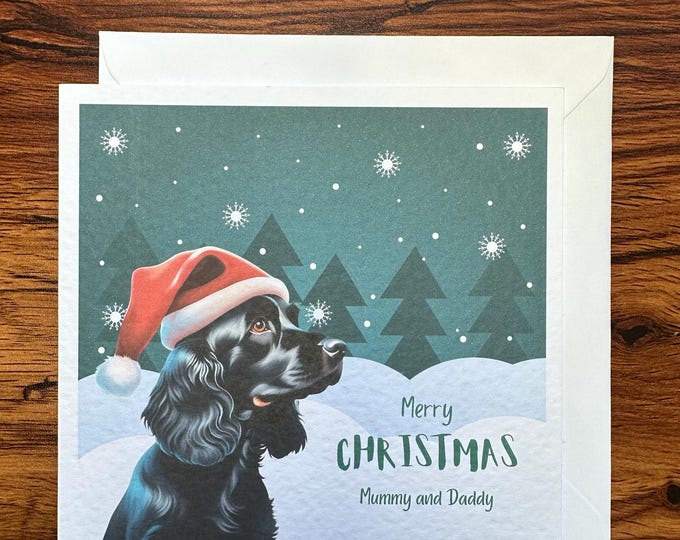 Personalised Cocker Spaniel Christmas Card - Custom Dog Design with Family Name or Personal Name