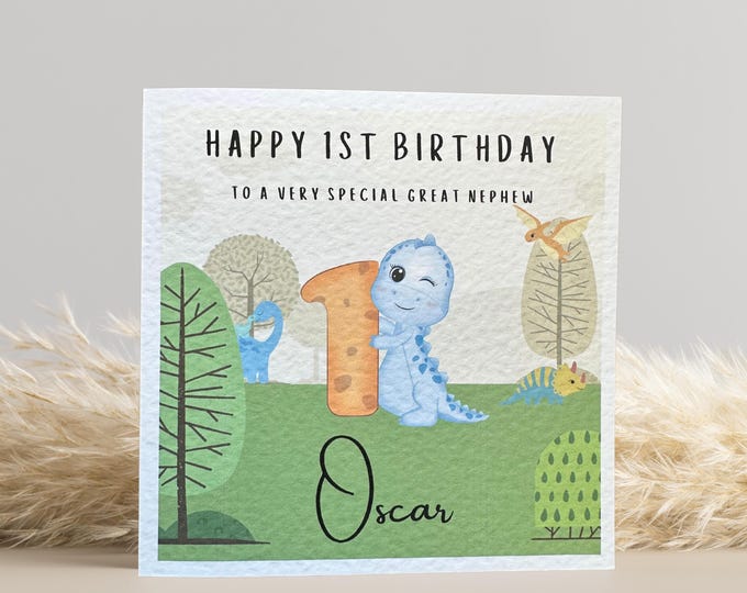 1st Birthday Card, Dinosaur