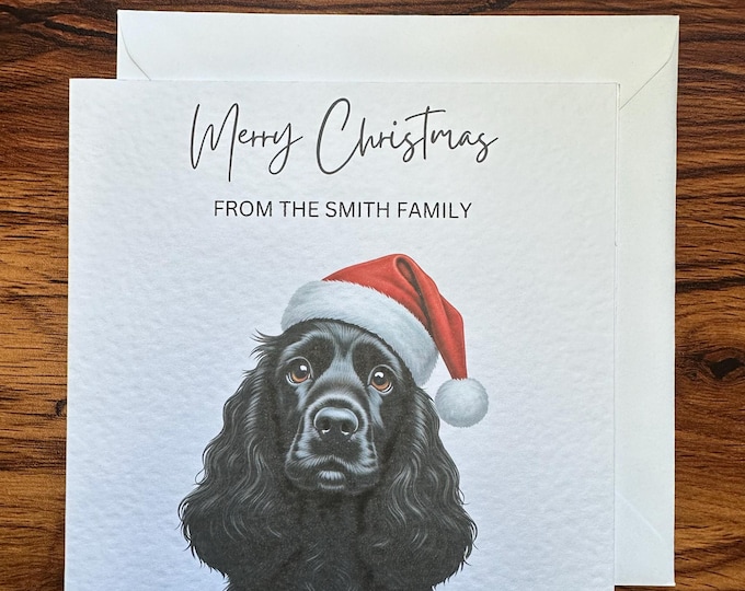Personalised Dog Cocker Spaniel Terrier Cockapoo Christmas Card - Custom Design with Family Name or Personal Name