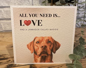 Fox Red Labrador Valentine Card, Fox Red Labrador Card, Fox Red Lab card. Dog Mum, Dog Dad. Dog Mom, Dog Valentines, husband, wife, partner,