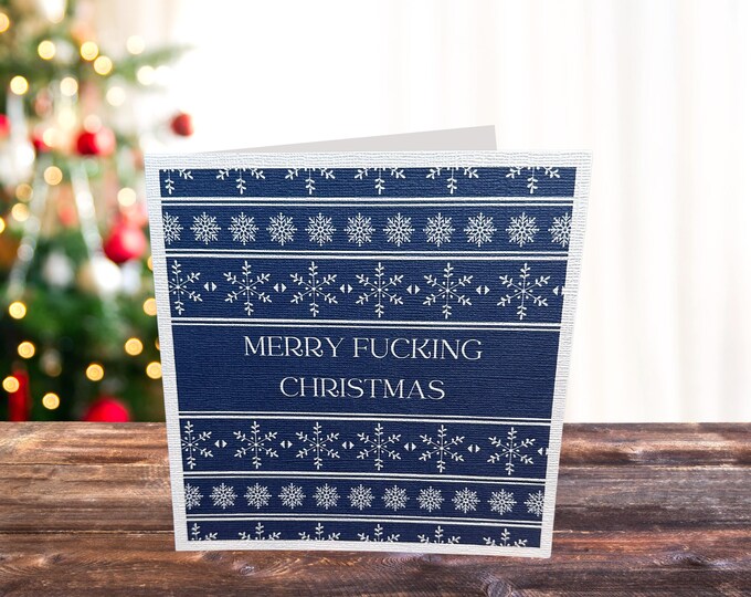 Mature Content | Set of 5 Rude Christmas Cards - 6x6 Inches - White Linen Cardstock with Envelopes