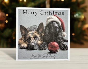 Black Cocker Spaniel and German Shepherd Christmas Card