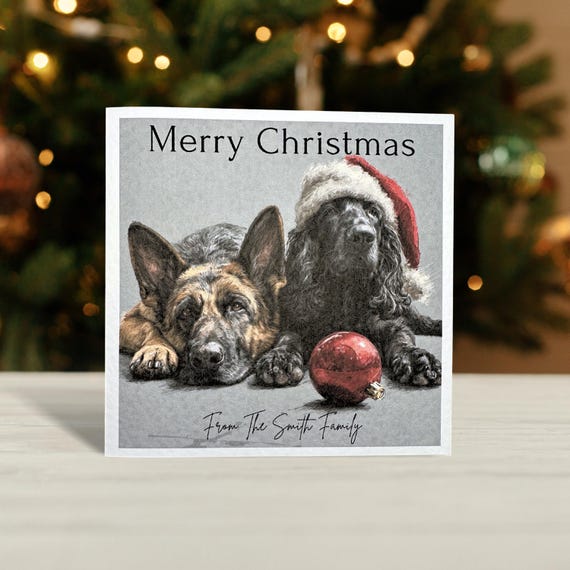 Black Cocker Spaniel and German Shepherd Christmas Card