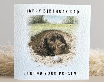 Brown Cocker Spaniel Golf Birthday Card, Golf Card