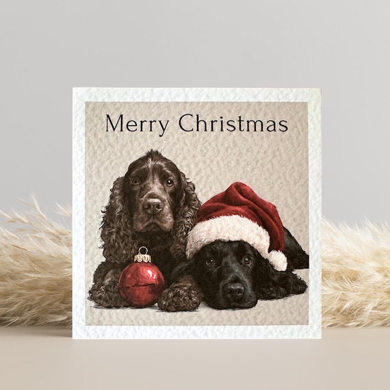 Brown and Black Cocker Spaniel Christmas Card