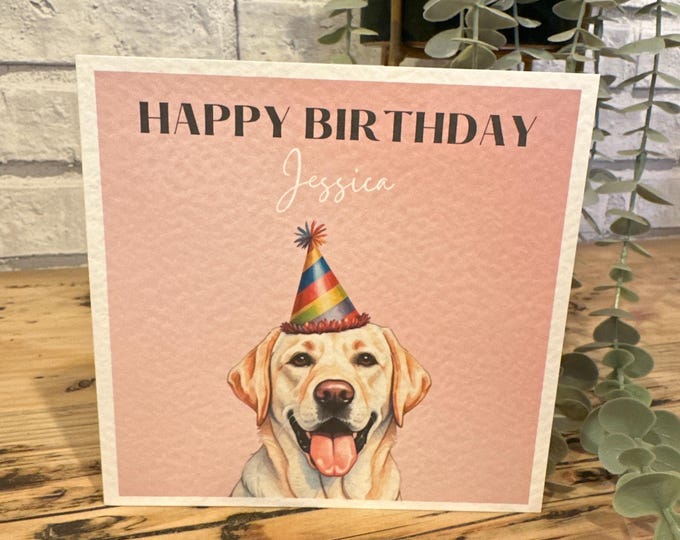 Yellow labrador Birthday Card, Personalised Birthday, yellow lab dog Customisable Card, Personalised Cards.