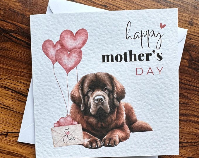 Newfoundland Mothers Day Card, Personalised Newfoundland Card, Customisable Card, Personalised Cards, Mothers Day Card, Brown Newfie card