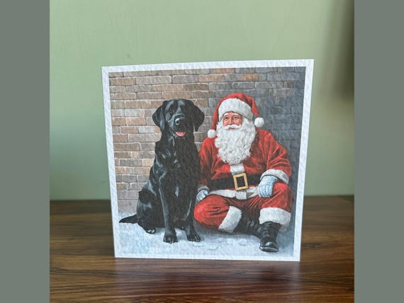 Black Labrador Christmas Card, Illustration, Blank