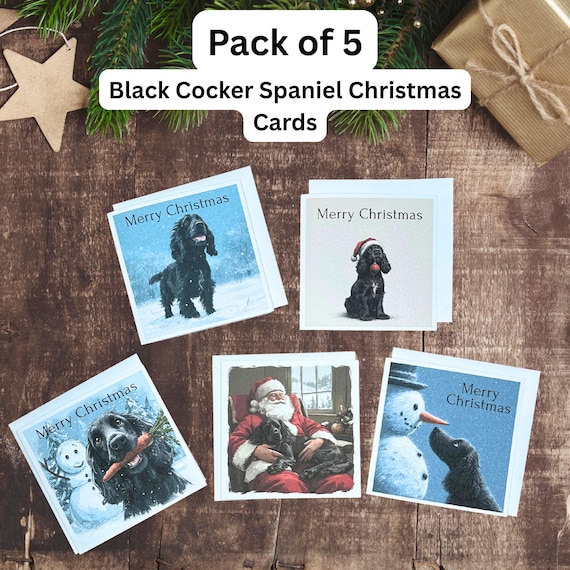 Black Cocker Spaniel Christmas Cards: Pack of 5