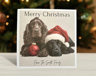 Brown and Black Cocker Spaniel Christmas Card