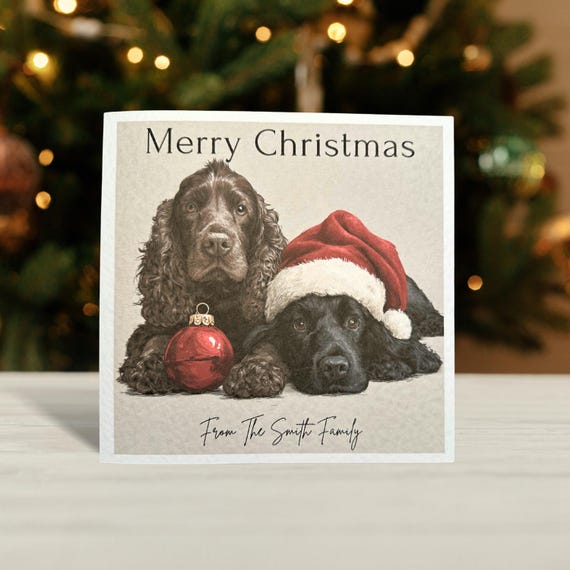 Brown and Black Cocker Spaniel Christmas Card