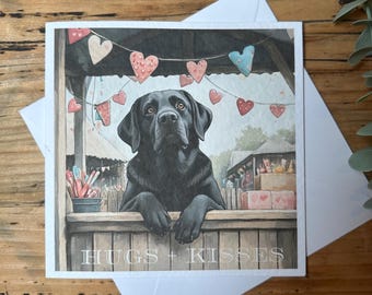 Black Labrador Valentine's Day Card: Hugs and Kisses