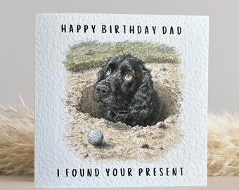 Black Cocker Spaniel Birthday Card, Golf Card