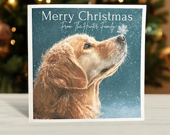 Golden Retriever Dog Christmas Card. Soft painting style.