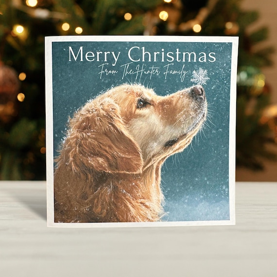 Golden Retriever Dog Christmas Card. Soft painting style.
