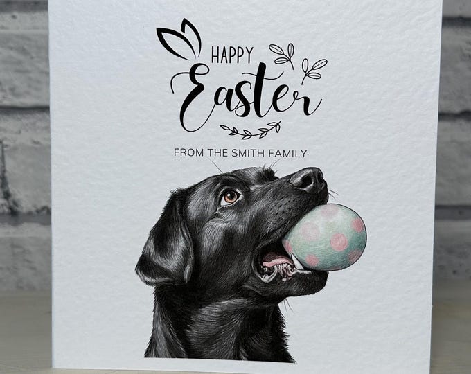 Black Labrador Easter Card, Black labrador Card, Personalised Cards. Dog Mum, Dog Dad. Dog Mom, Dog Easter