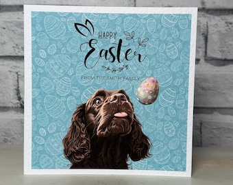 Brown Cocker Spaniel Easter Card, Brown working cocker spaniel Card, Personalised Cards. Dog Mum, Dog Dad. Dog Mom, Dog Easter