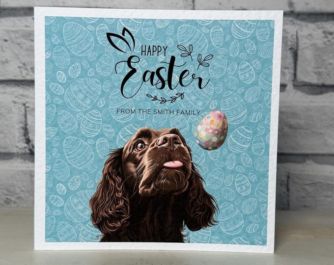 Brown Cocker Spaniel Easter Card, Brown working cocker spaniel Card, Personalised Cards. Dog Mum, Dog Dad. Dog Mom, Dog Easter
