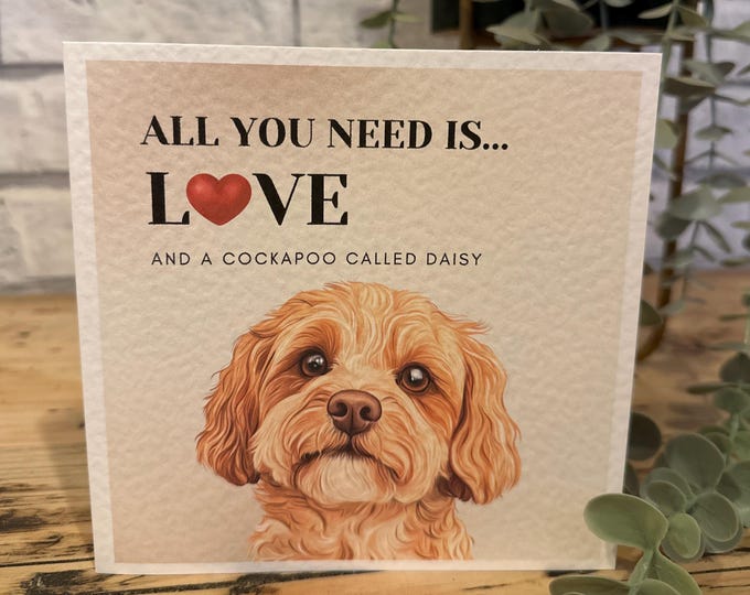 Cockapoo Valentine Card, Golden Cockapoo Card, Dog Mum, Dog Dad. Dog Mom, Dog Valentines, boyfriend, girlfriend, partner, wife, husband