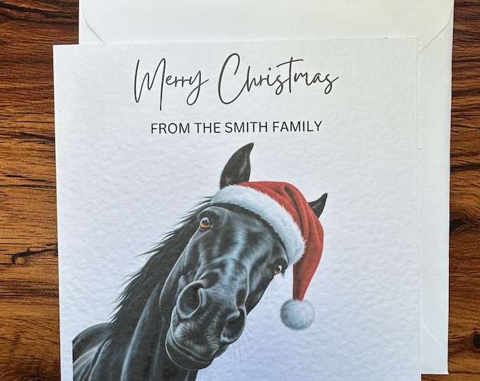 Personalised Horse Christmas Card - Custom Design with Family Name or Personal Name