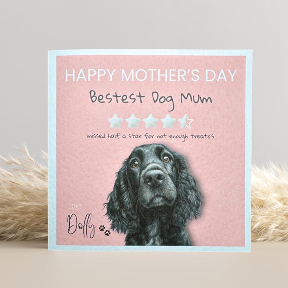 Black Cocker Spaniel Mothers Day Card: Personalised, Mum gift
