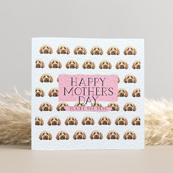 Golden Cockapoo Mothers Day Card: Personalised Dog Mum Card