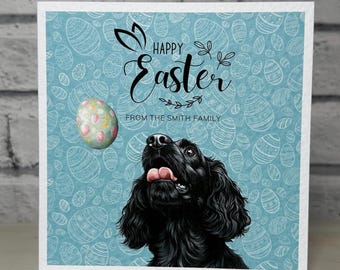 Black Cocker Spaniel Easter Card, Black working cocker spaniel Card, Personalised Cards. Dog Mum, Dog Dad. Dog Mom, Dog Easter