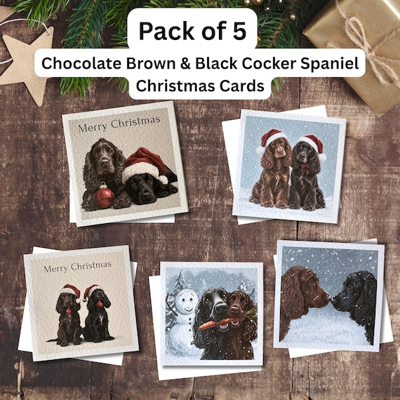 Brown and Black Cocker Spaniel Christmas Cards