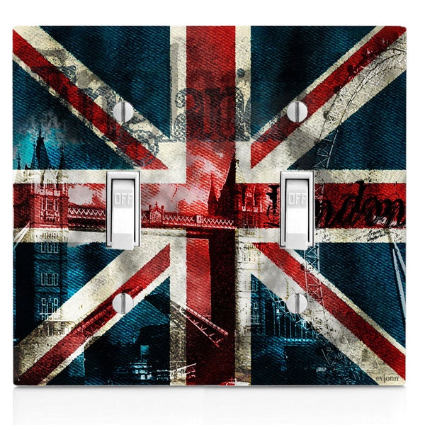 Trendy Accessories Decorative Vintage British Flag United Kingdom UK Printed Image Plastic Double Toggle Light Switch Wall Plate Cover