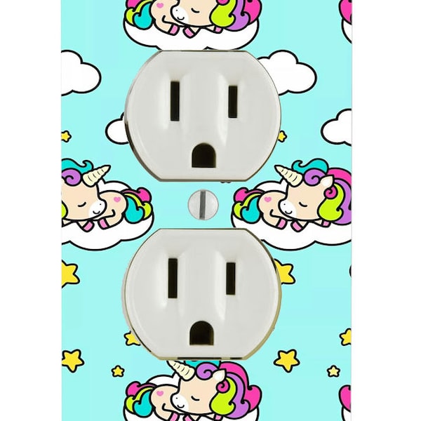 Cute Unicorns Sleeping On The Clouds Background Decorative Room Decor Bedroom Bathroom Playroom Electrical Outlet Plate Cover