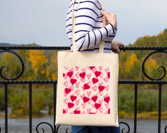 Hearts Eco Tote Bag, Eco cotton, Gift, Everyday bag, Reusable, Eco friendly, Colorful, Shopping