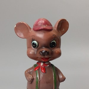Maus in Tasse Hut Wackelfigur Figur Pappmaché Japan c1940