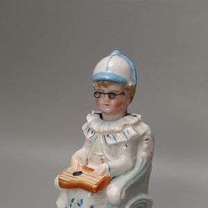 Nodding head figurine Girl with Lap harp German Bisque porcelain