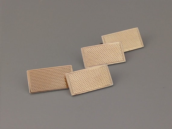 Art deco Rectangle Cufflinks engine turned 9ct Go… - image 1