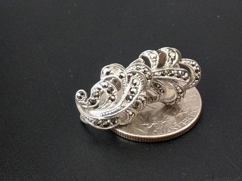 Marcasite Silver Sterling Leaf shaped Art deco earrings
