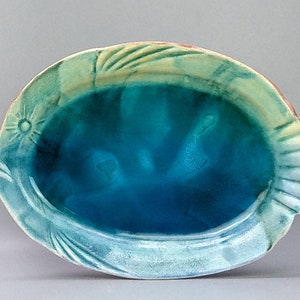 Studio pottery turquoise glaze Flounder Fish platter wall plaque decor