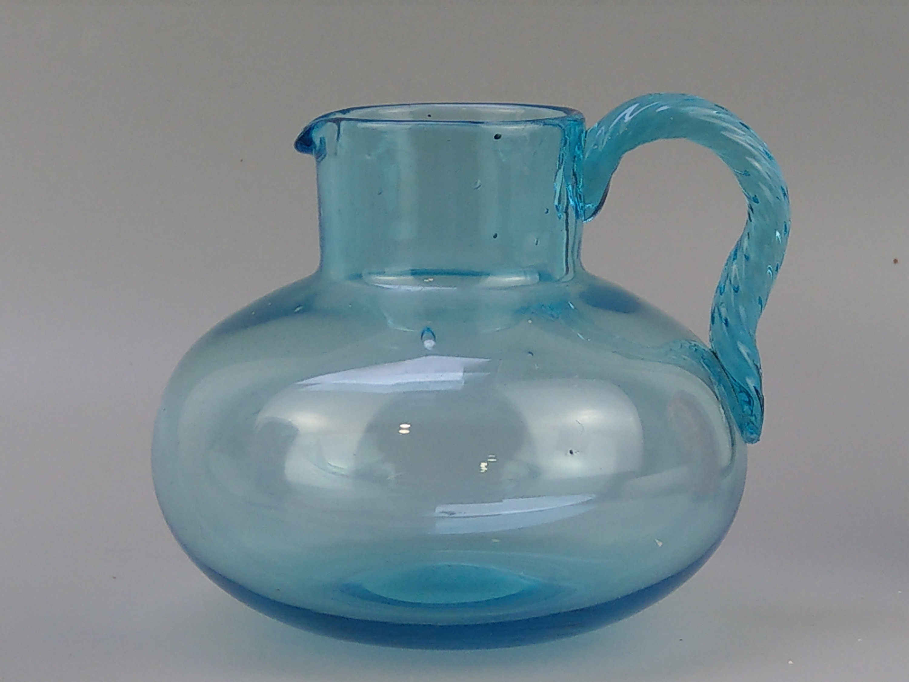 Aqua Handblown Recycled Glass Carafe and Cup Set (Pair), 'Delicate Aqua