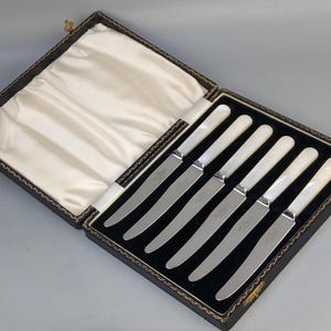 Mother & Pearl Tea knives set of 6, Josep Eliot with original case