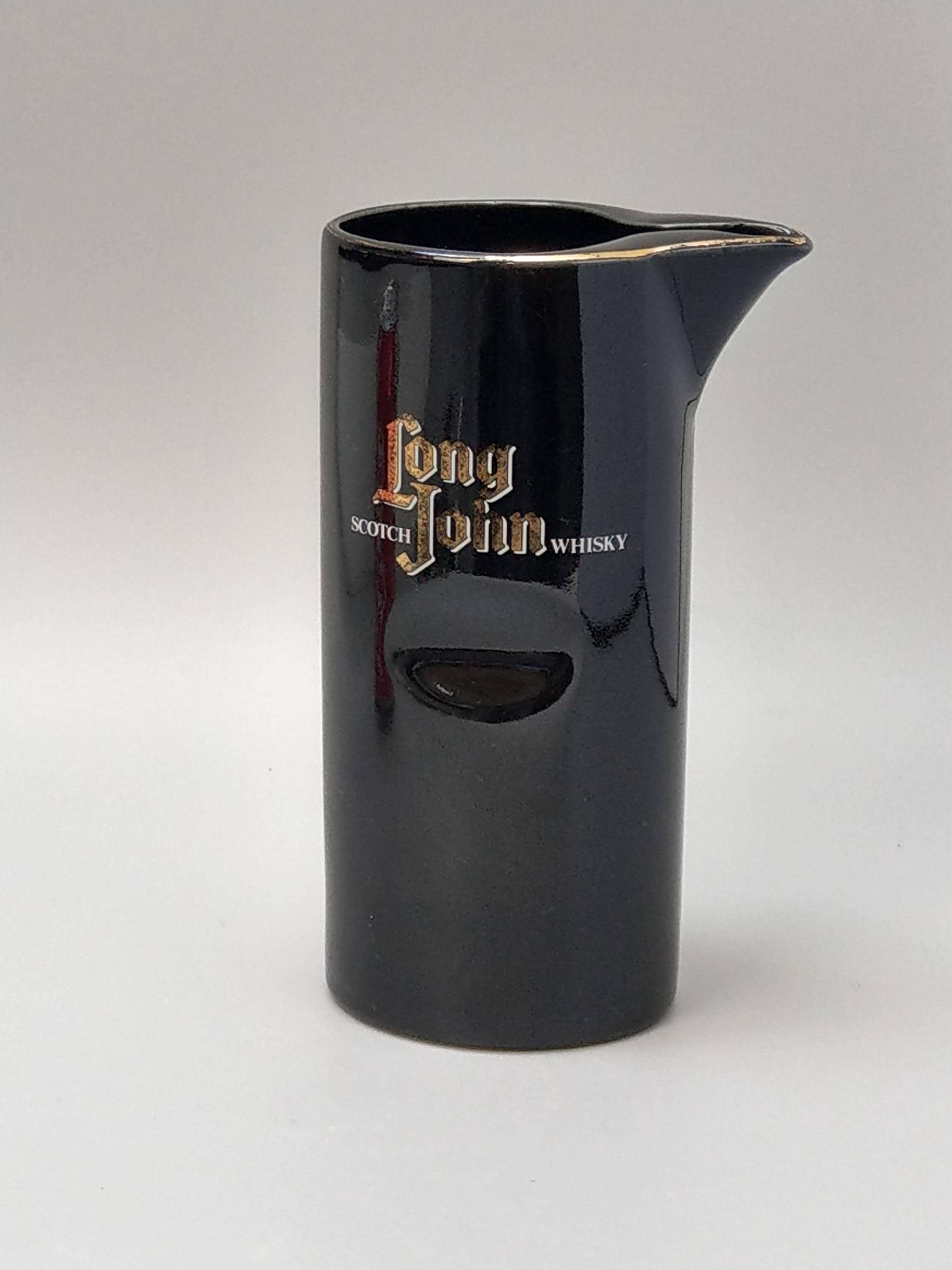 Vintage Whisky Water Jug Long John Whisky Tall Black Pinch Handle