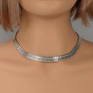 Vintage Silver Sterling Designer Fringe Link Necklace with a diamond cut pattern Cleopatra Style